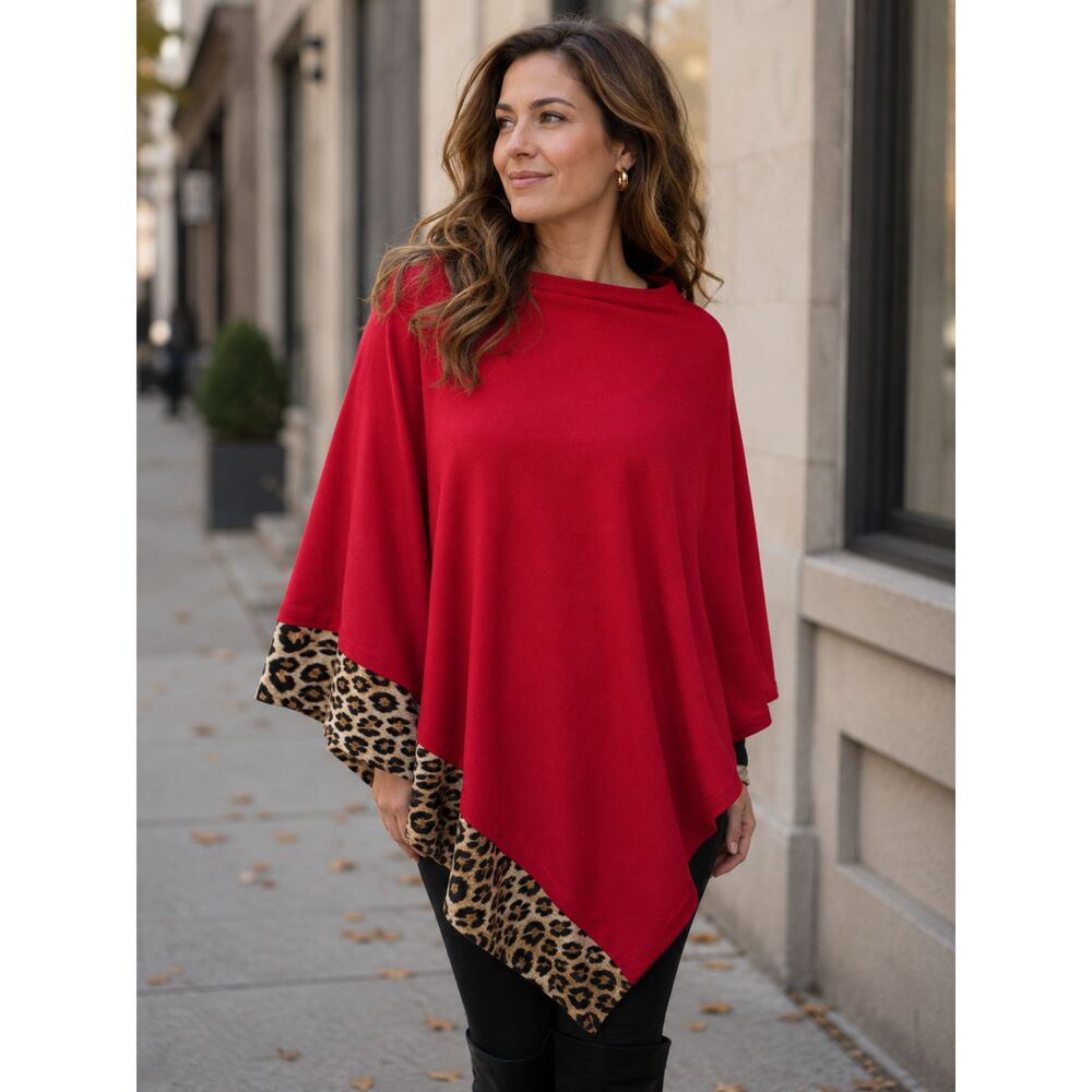 Red Cape with Leopard Print Trim | Size Medium